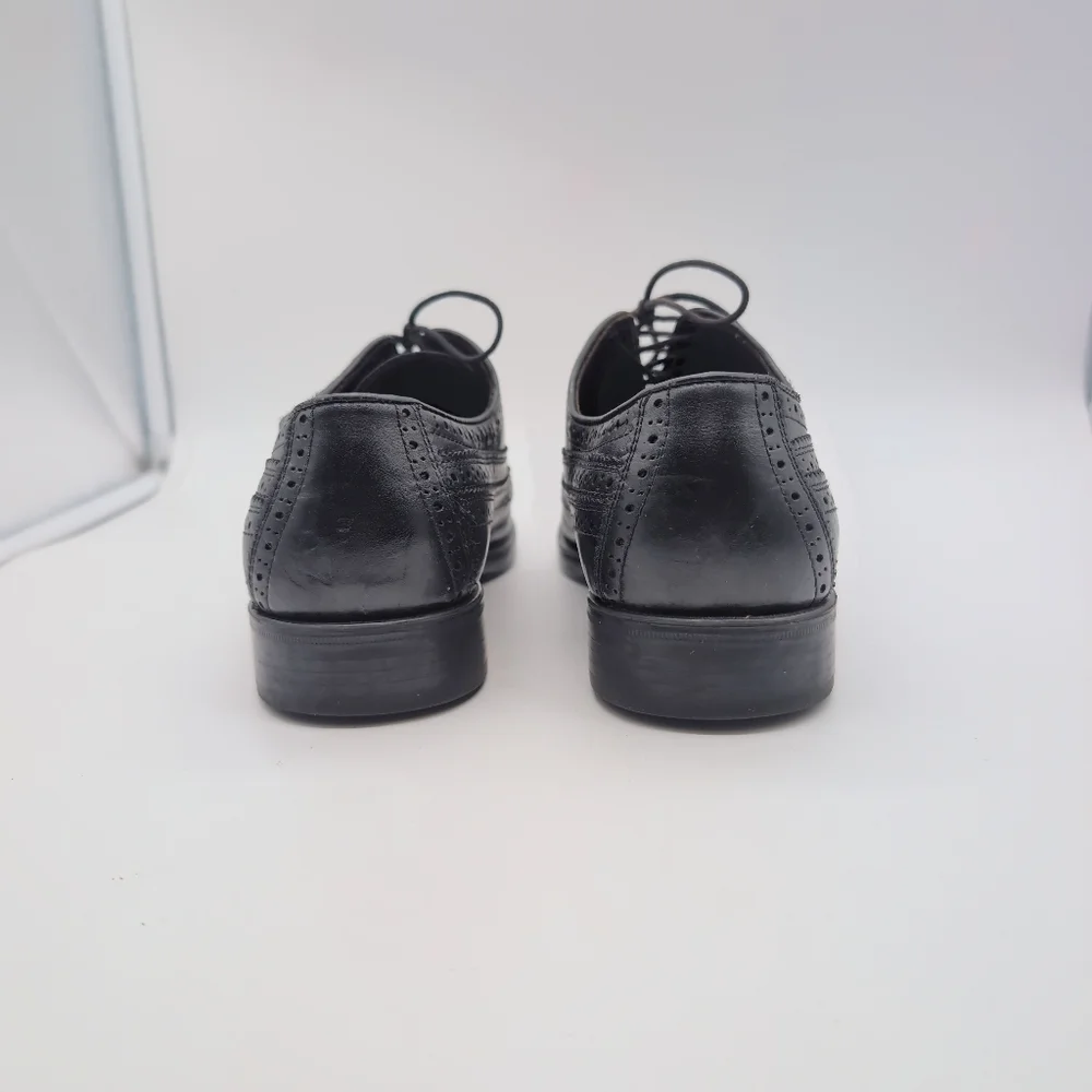 Johnston And Murphy Sz 9.5 Black Sheepskin Leather Duvall Oxford Wingtip Shoes